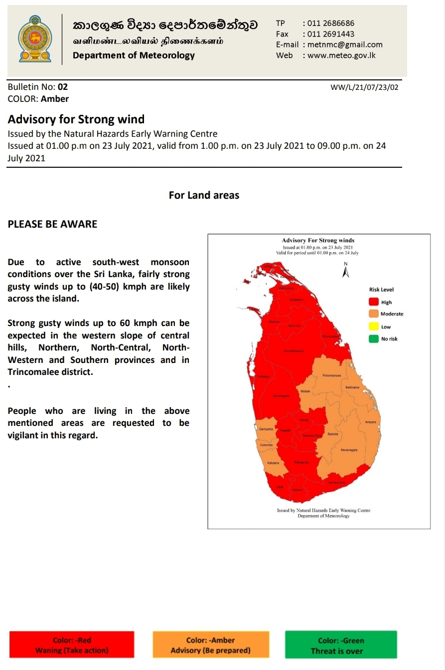 Advisory for strong wind issued for 15 districts